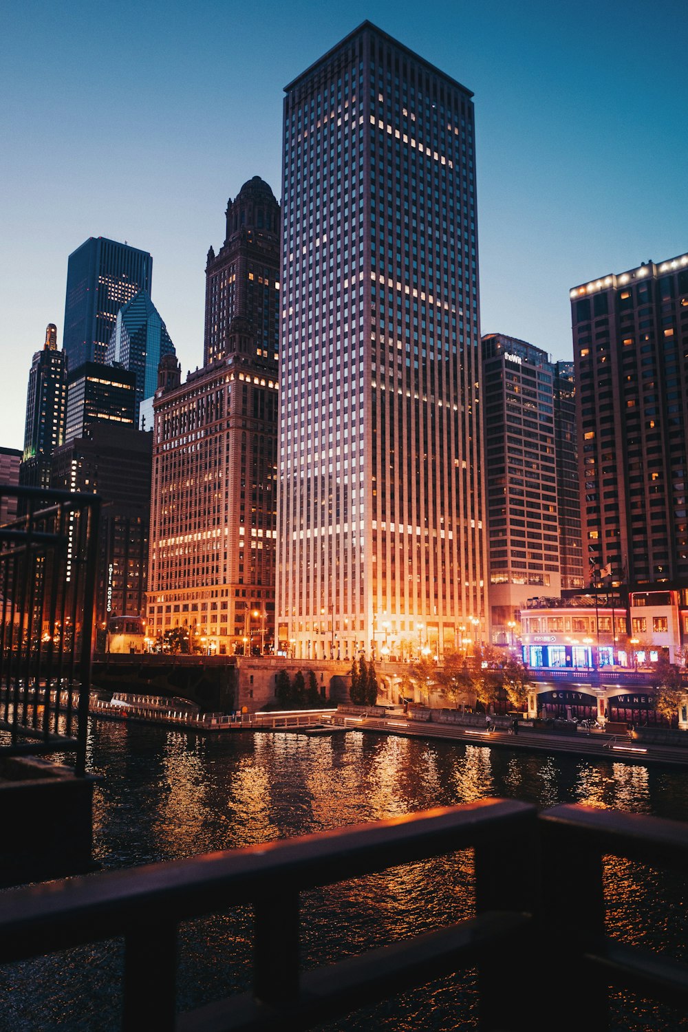 a city skyline at night