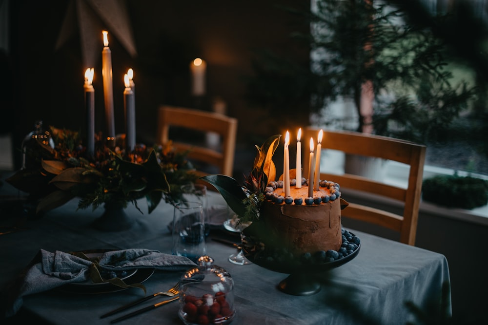 a cake with candles on it