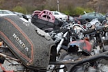 a car engine with a red and black helmet