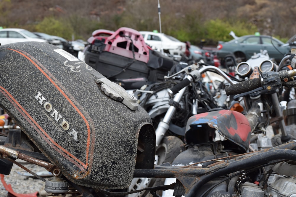 a car engine with a red and black helmet