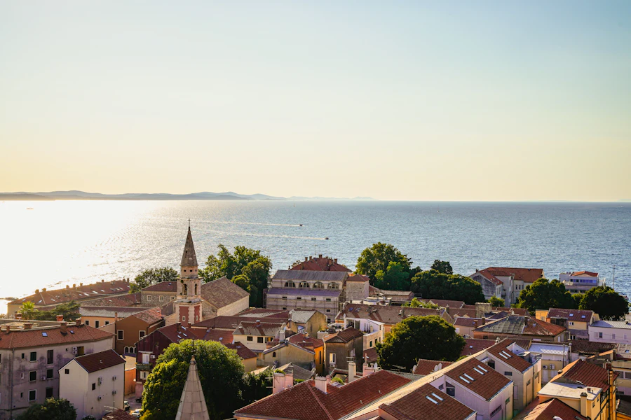 Red rooftops of Zadar old town beside the Adriatic sea