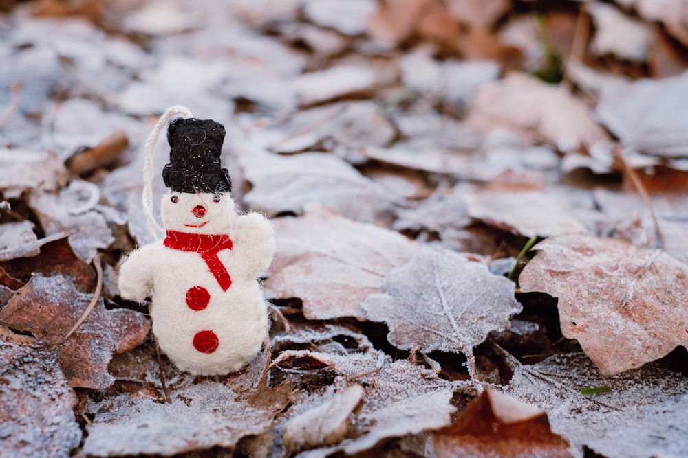a snowman in a snowy area