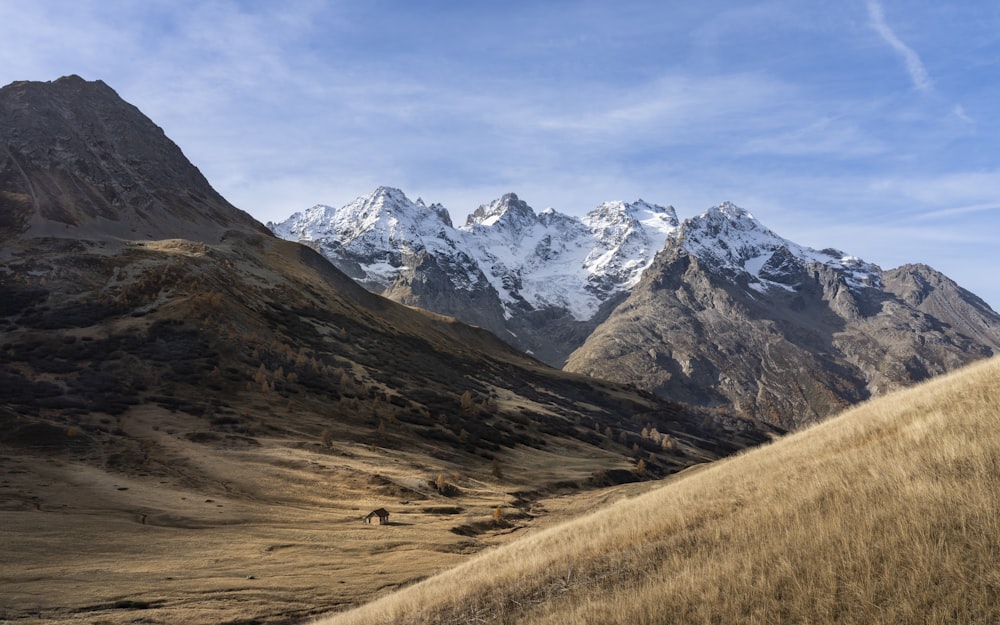 a mountain range with snow