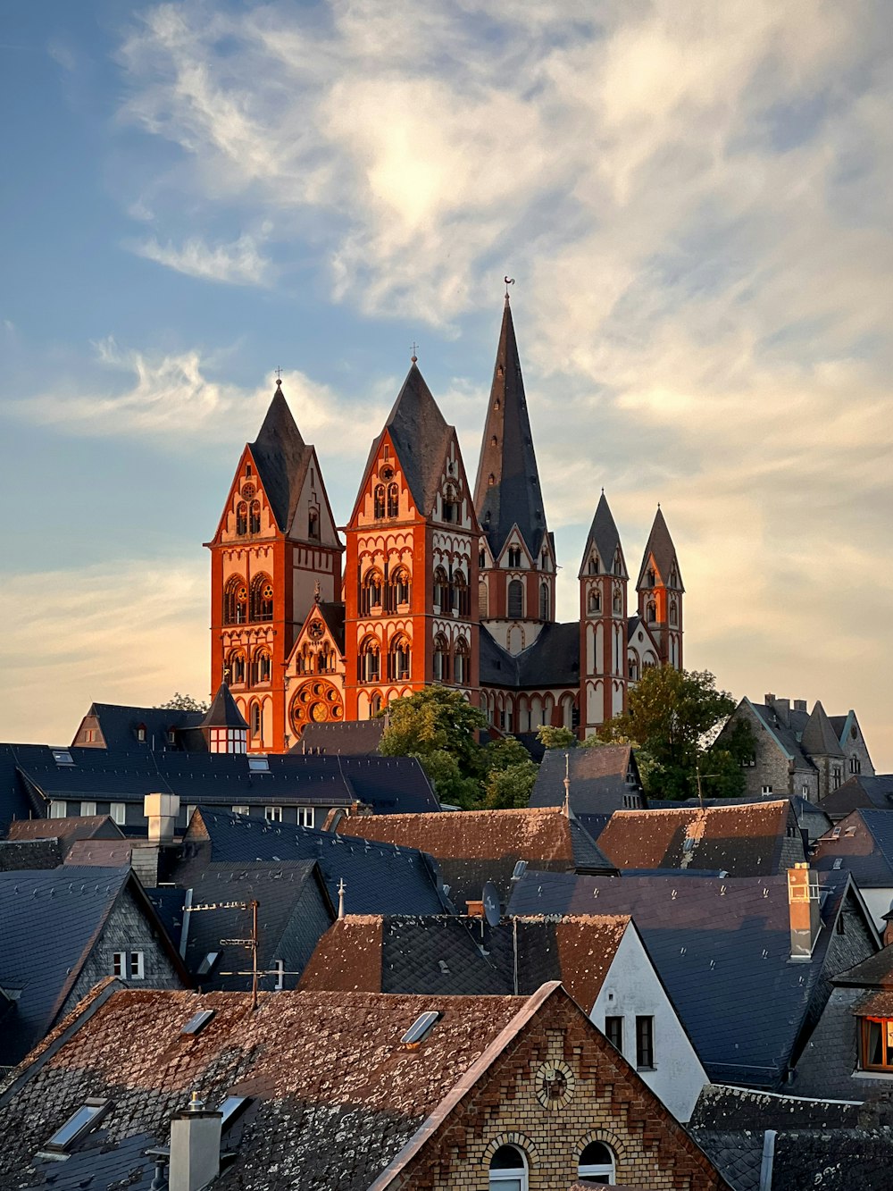 a large building with towers