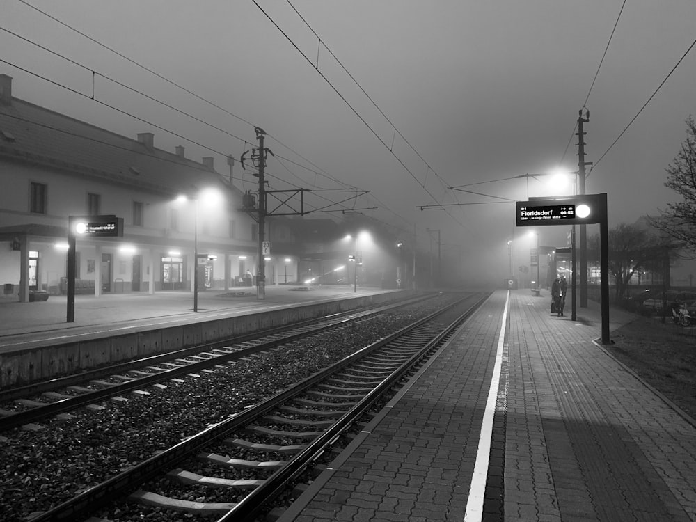 a train station at night