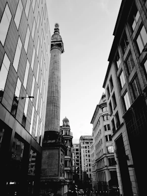 a city street with tall buildings