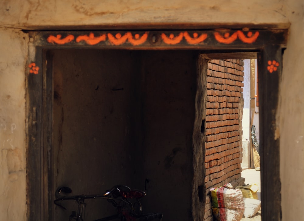 a door with a bike in front of it