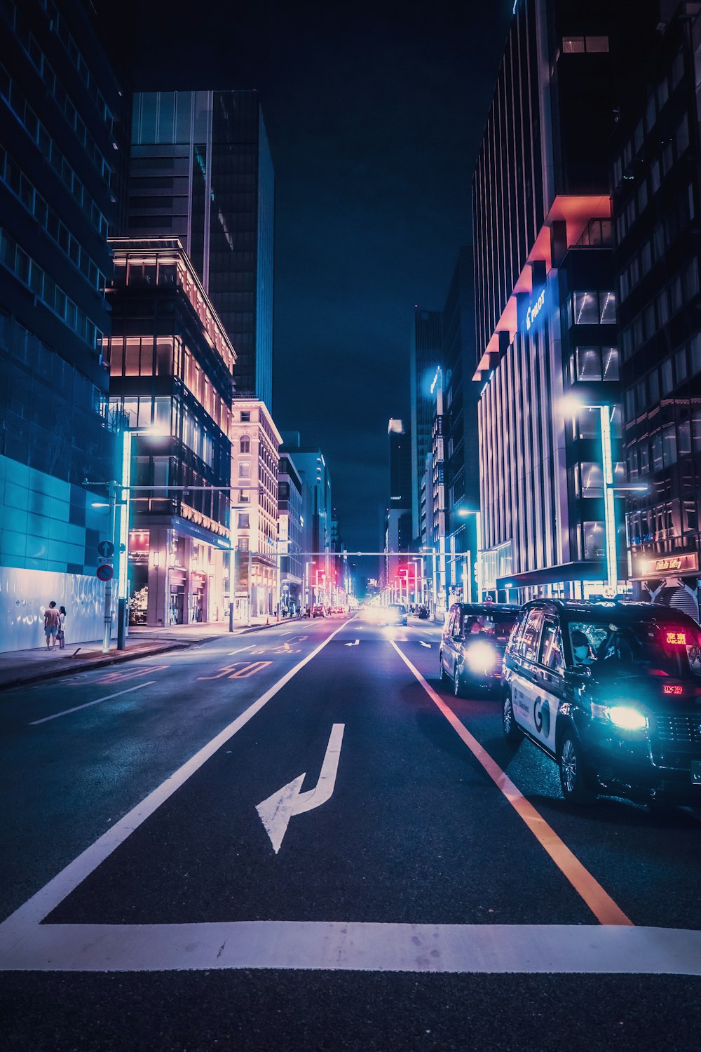 a city street at night