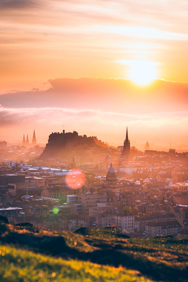 Edinburgh city skyline at sunset