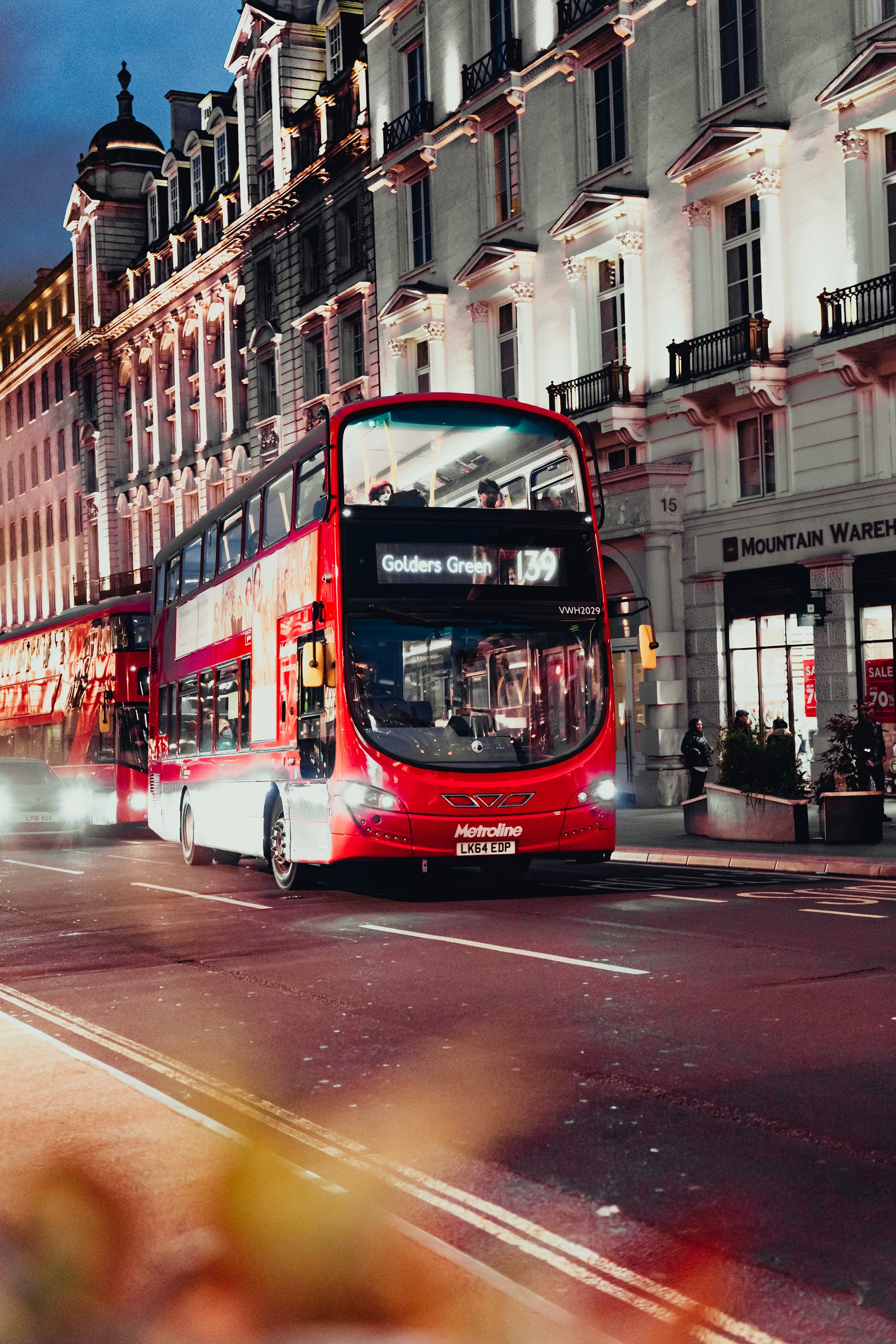 a double decker bus on the street