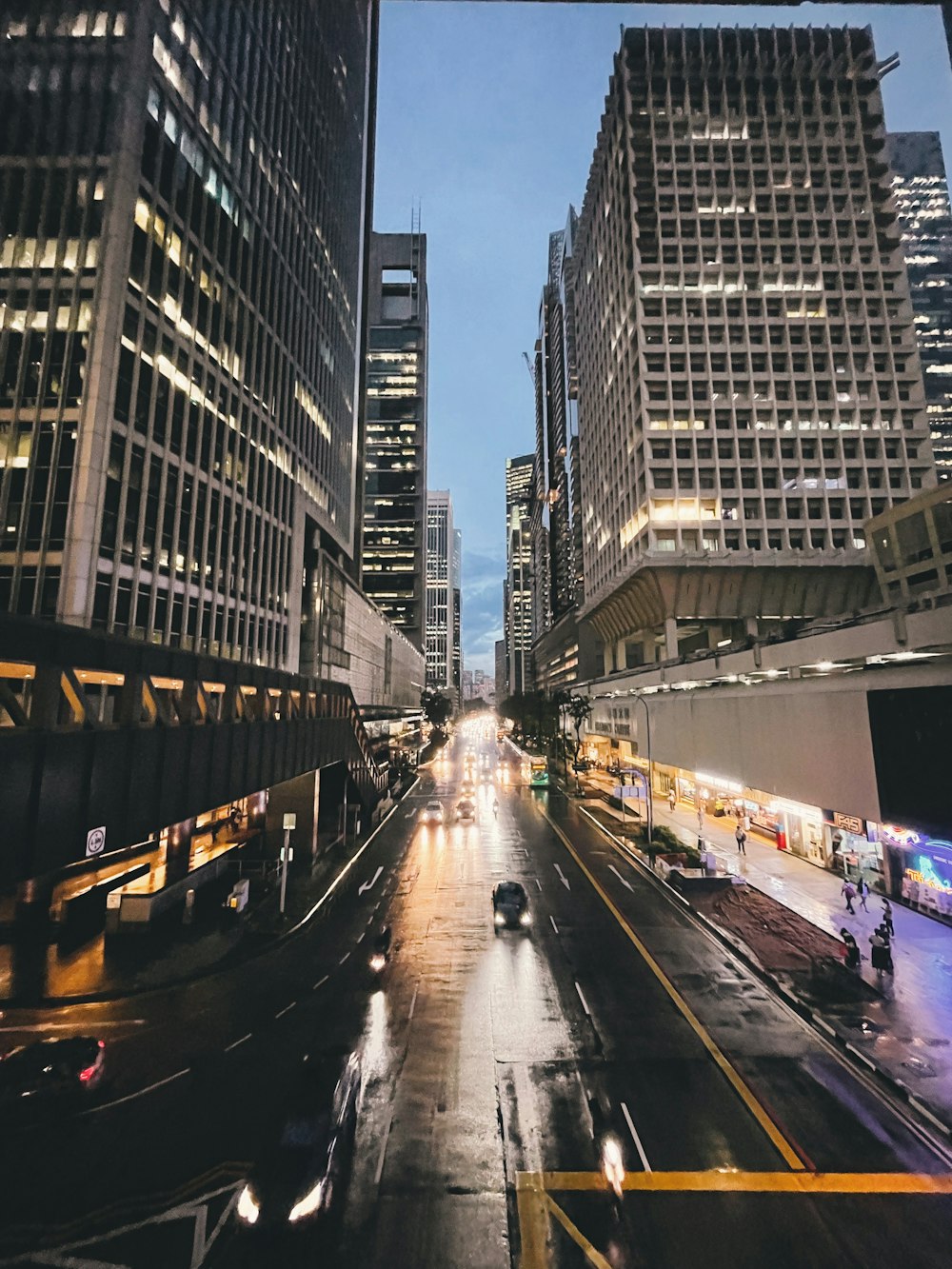 a street with tall buildings on either side of it