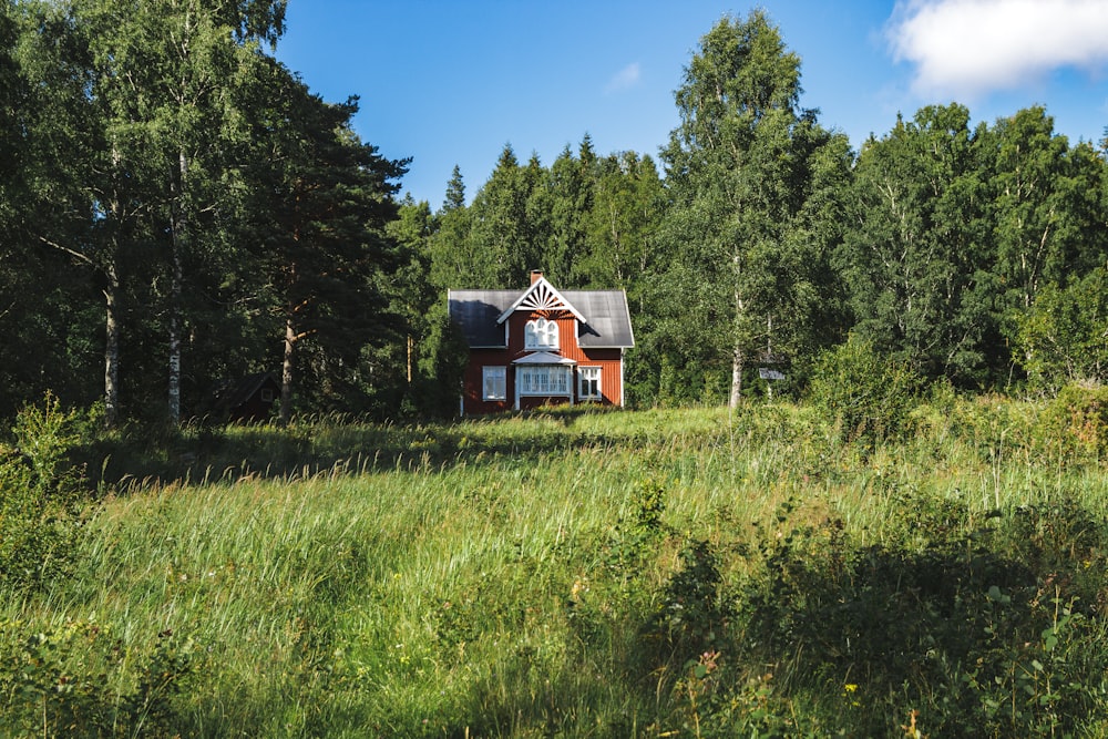 a house in a grassy field