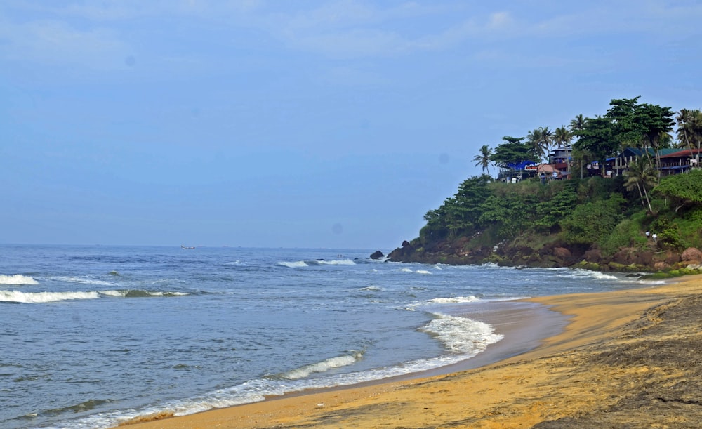 a beach with waves crashing on it