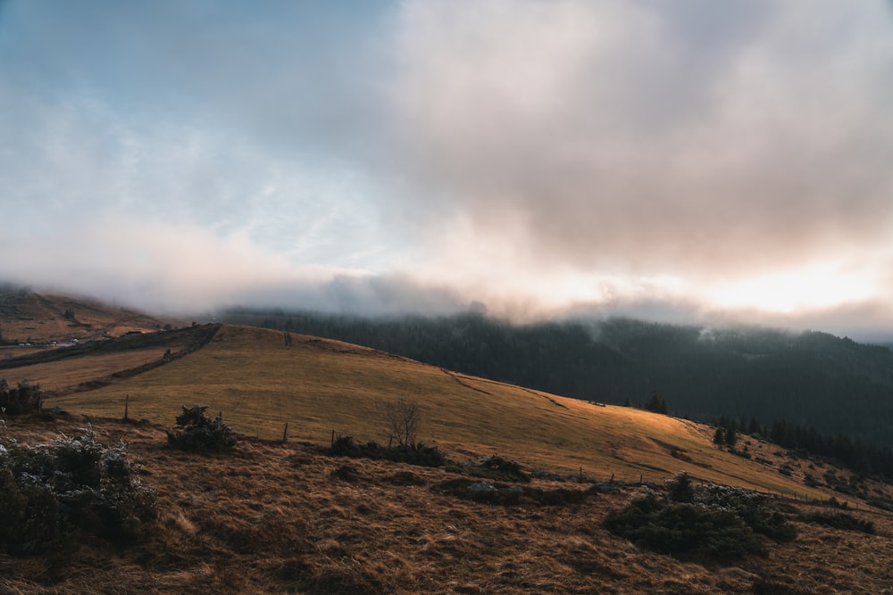 a landscape with hills and trees