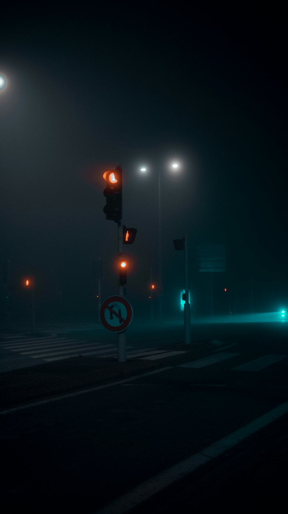 a stop light at night