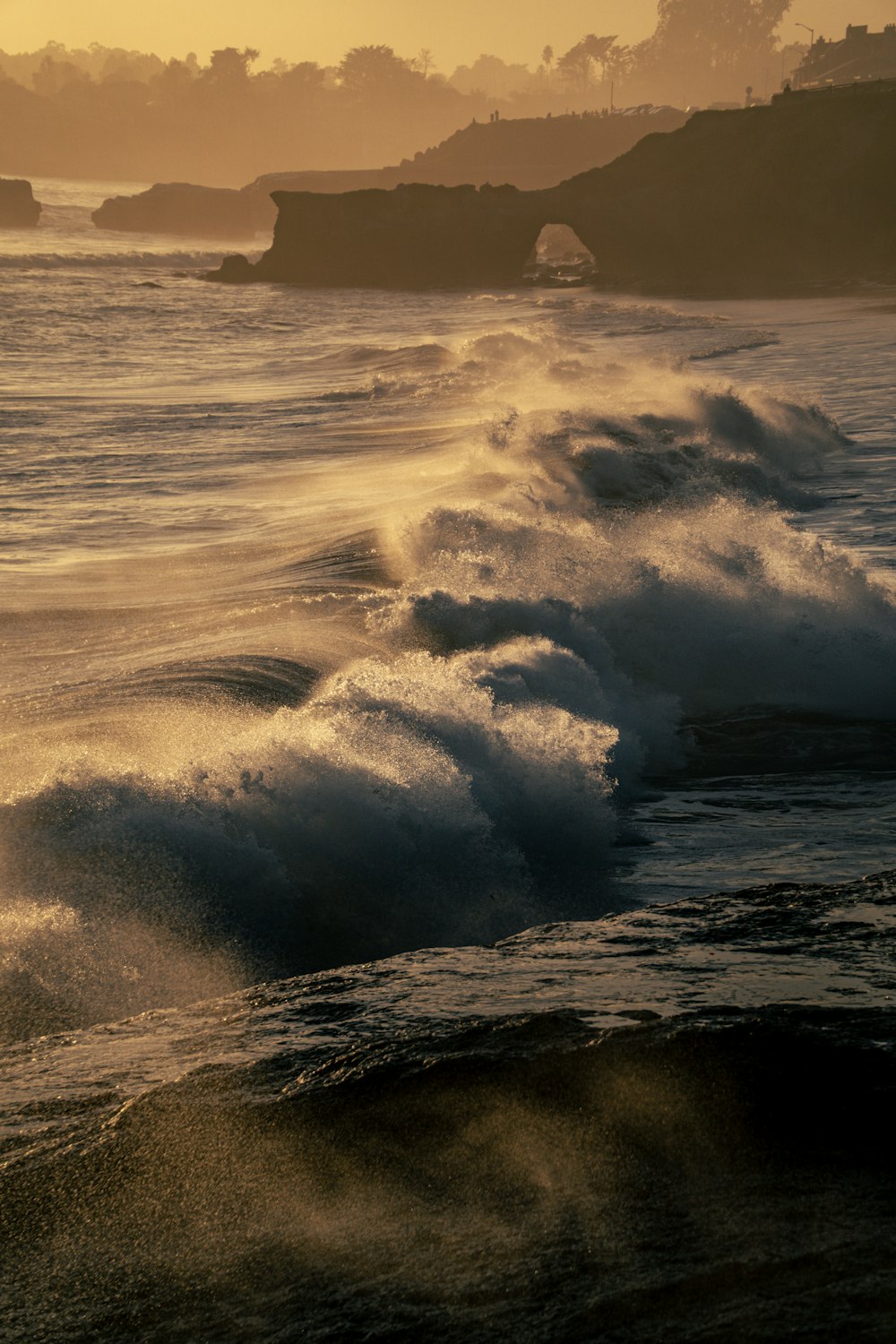 waves crashing on a beach