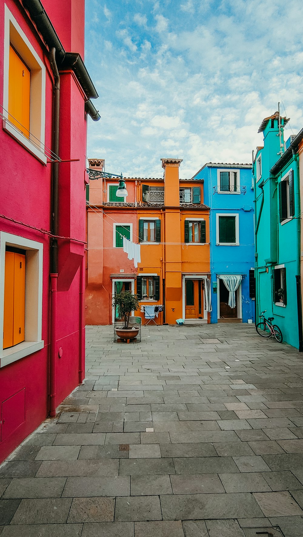 a row of colorful buildings