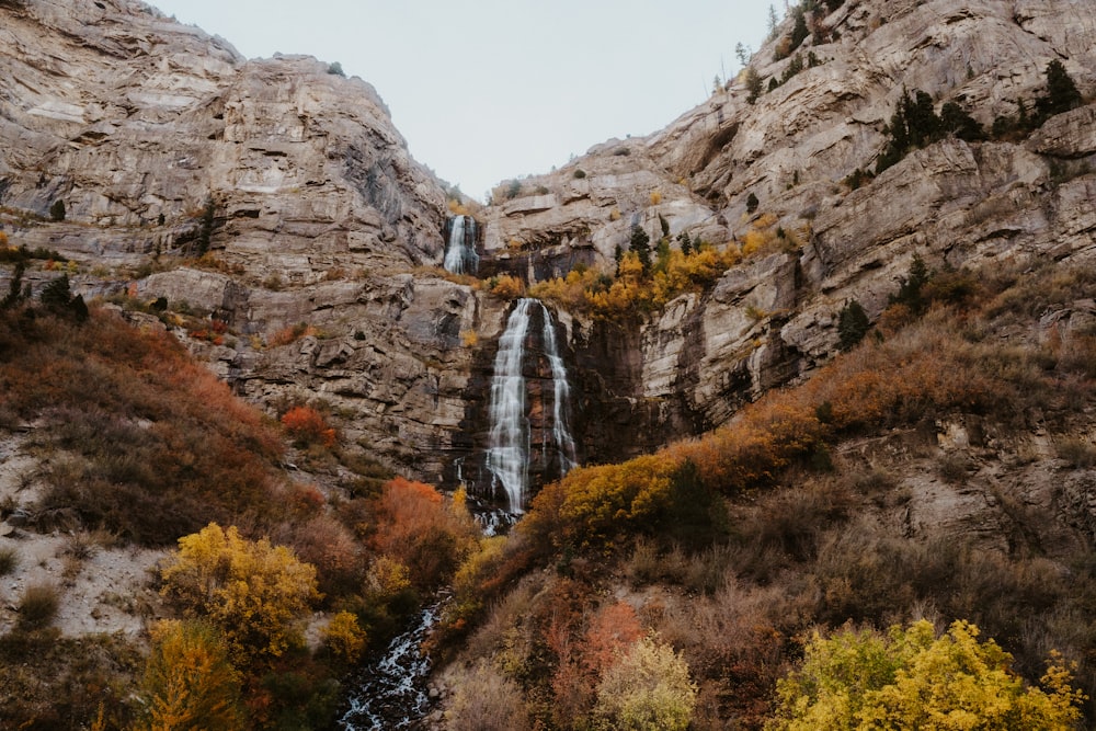 a waterfall in a rocky area