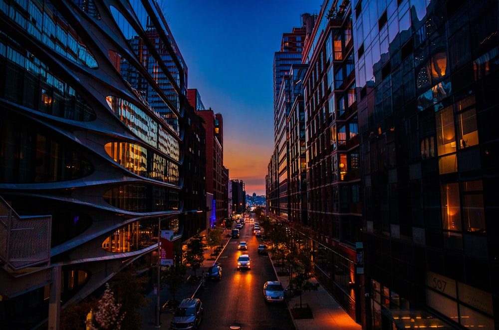 a street with cars and buildings on either side of it