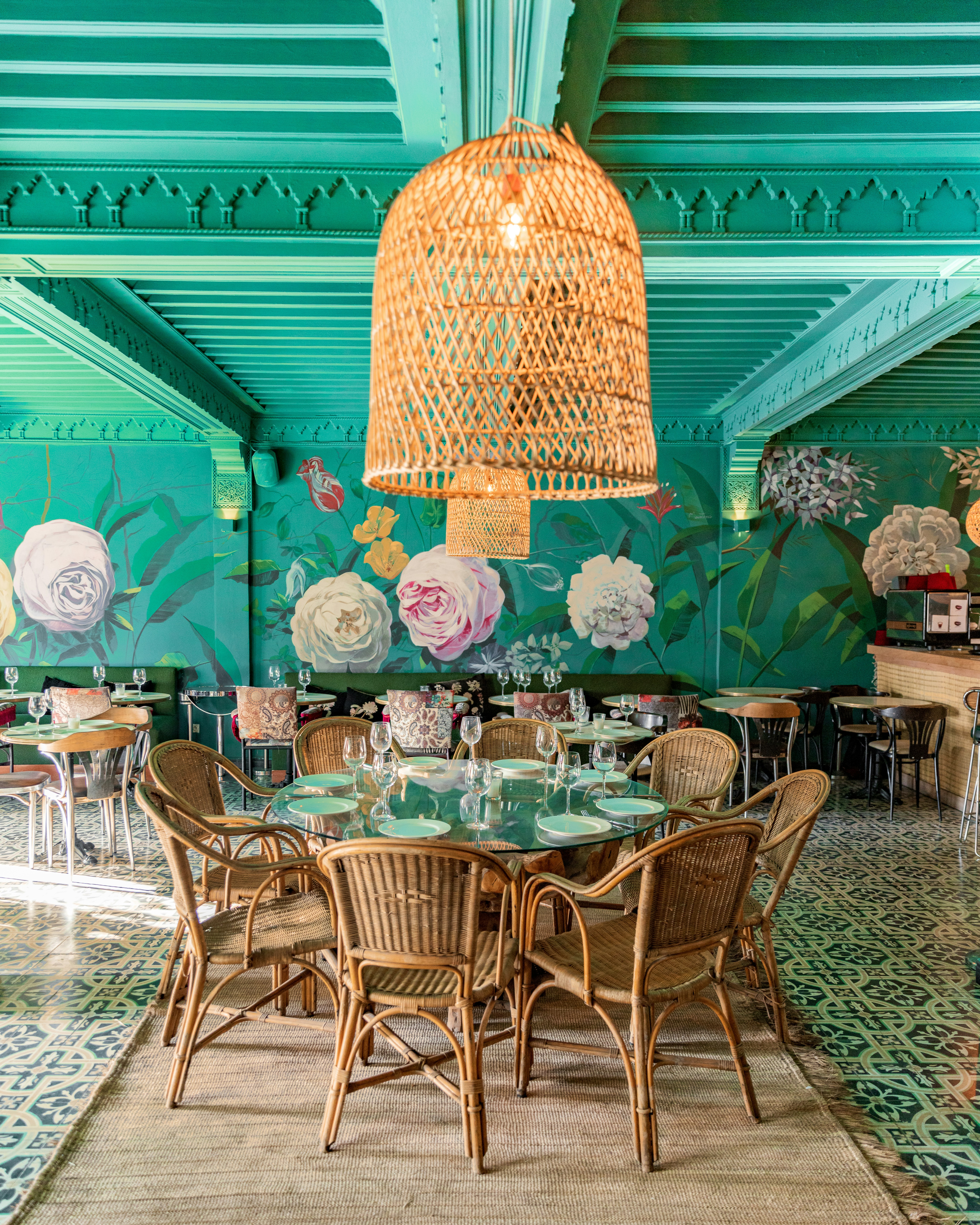 a room with tables and chairs