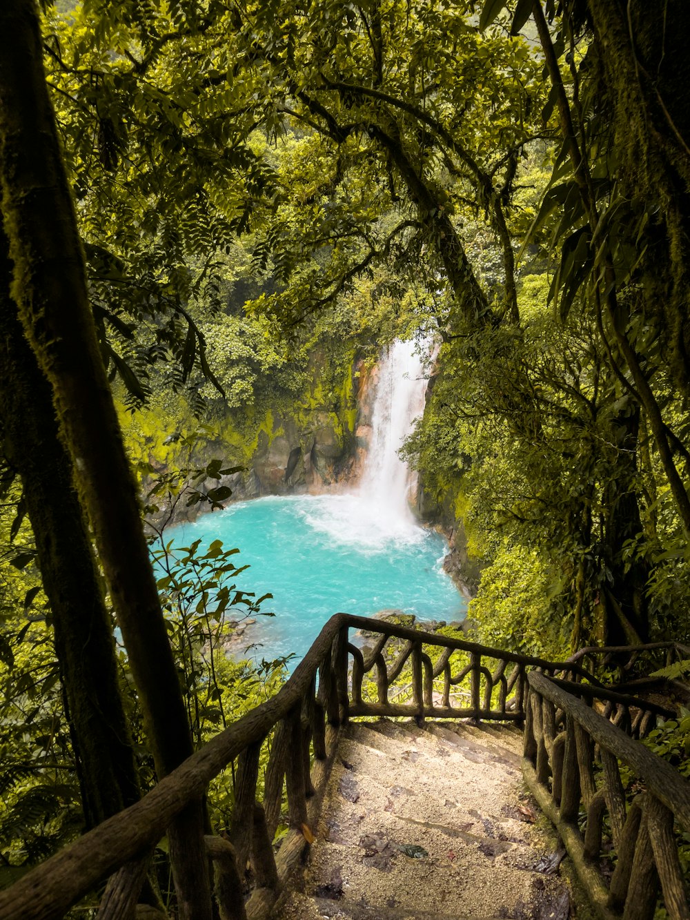 un pont au-dessus d’une cascade