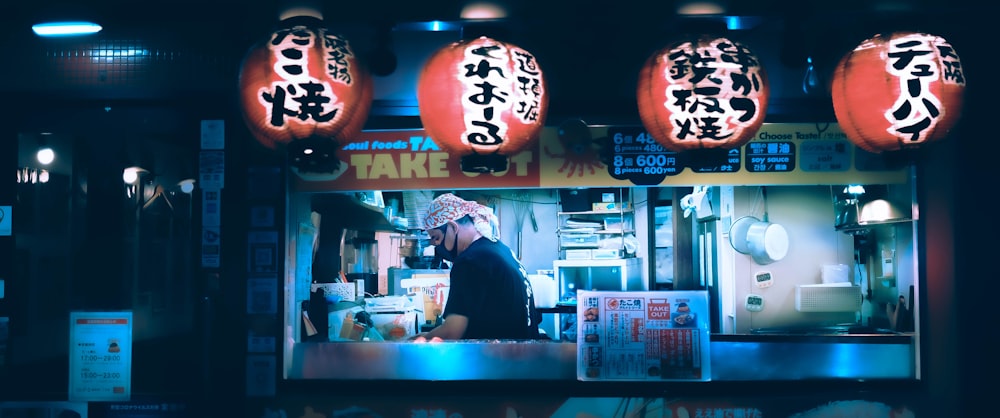 a person behind a counter