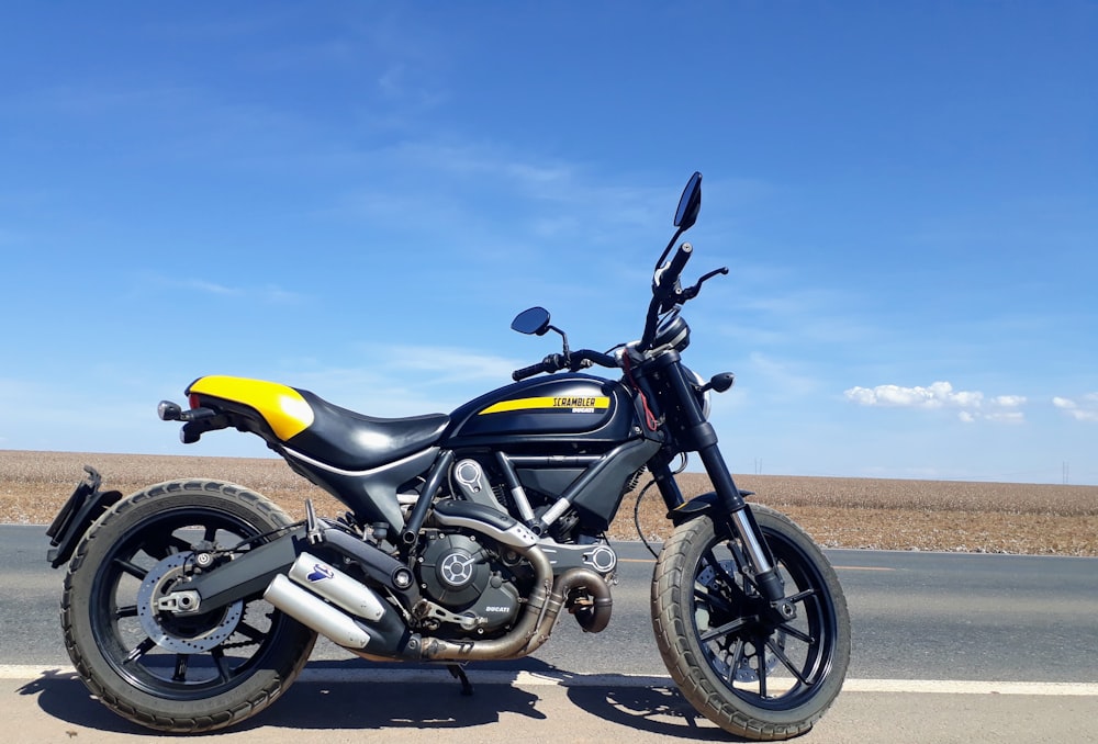 a motorcycle parked on a road