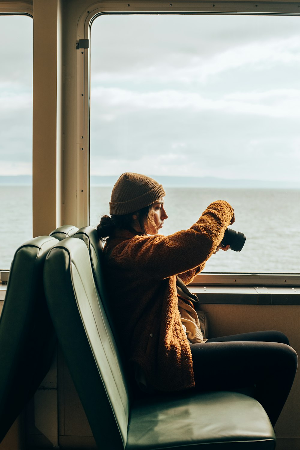 a person sitting on a bus