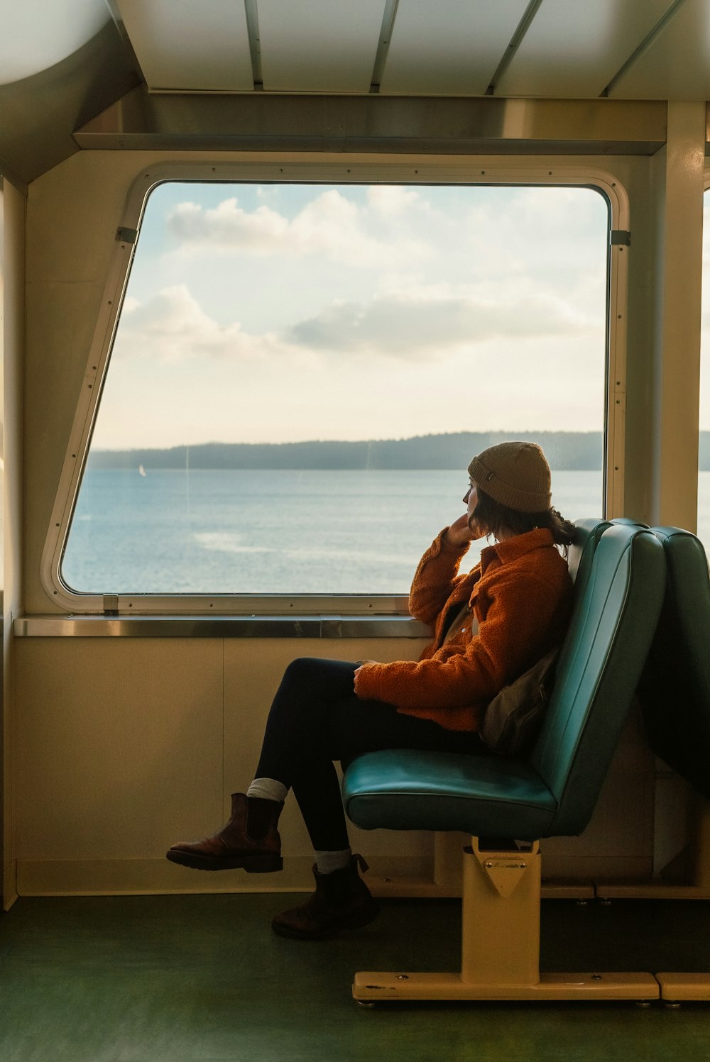 a person sitting on a train