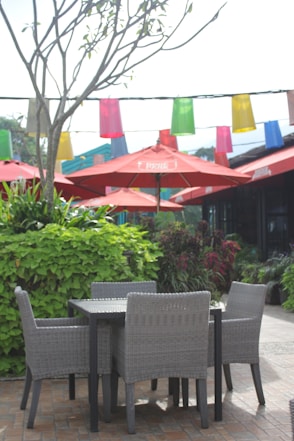 a table and chairs outside