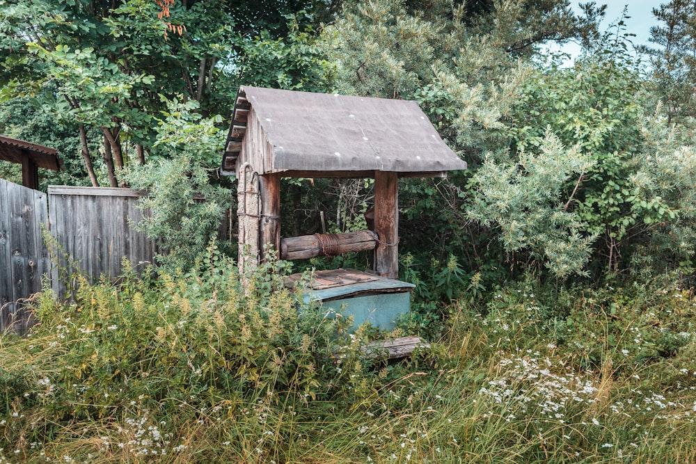 a small shed in a garden