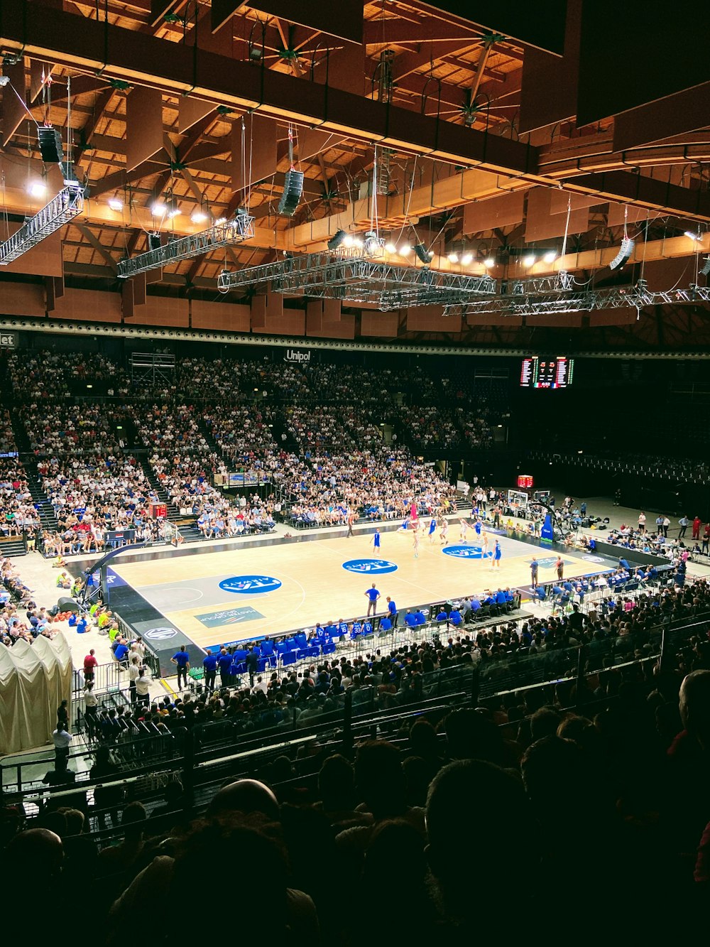 a basketball court in a stadium