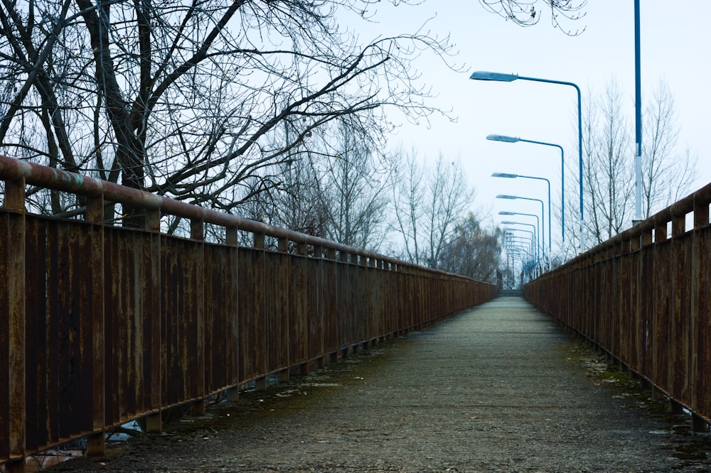 a bridge with a wooden railing