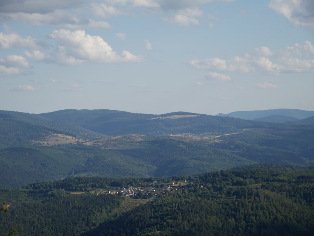 a landscape with trees and hills