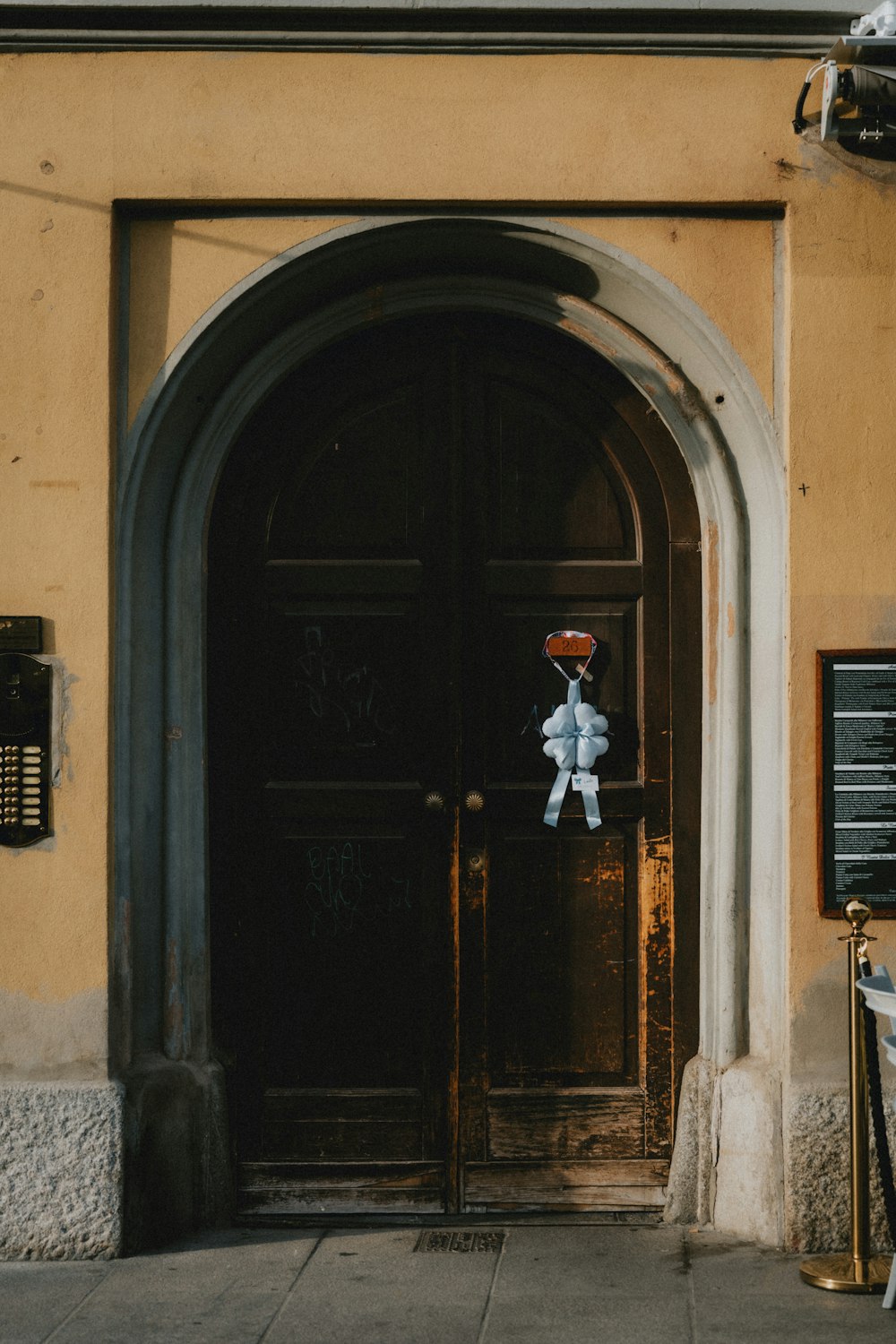 a door with a statue on the door