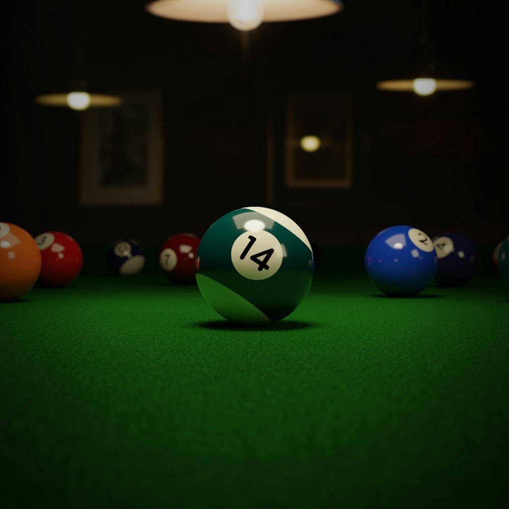 a pool table with balls on it