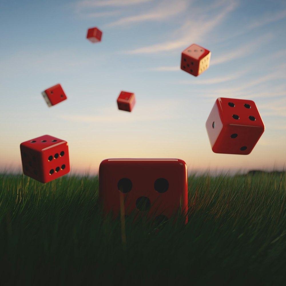 a group of red and white dice