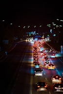 a busy street at night