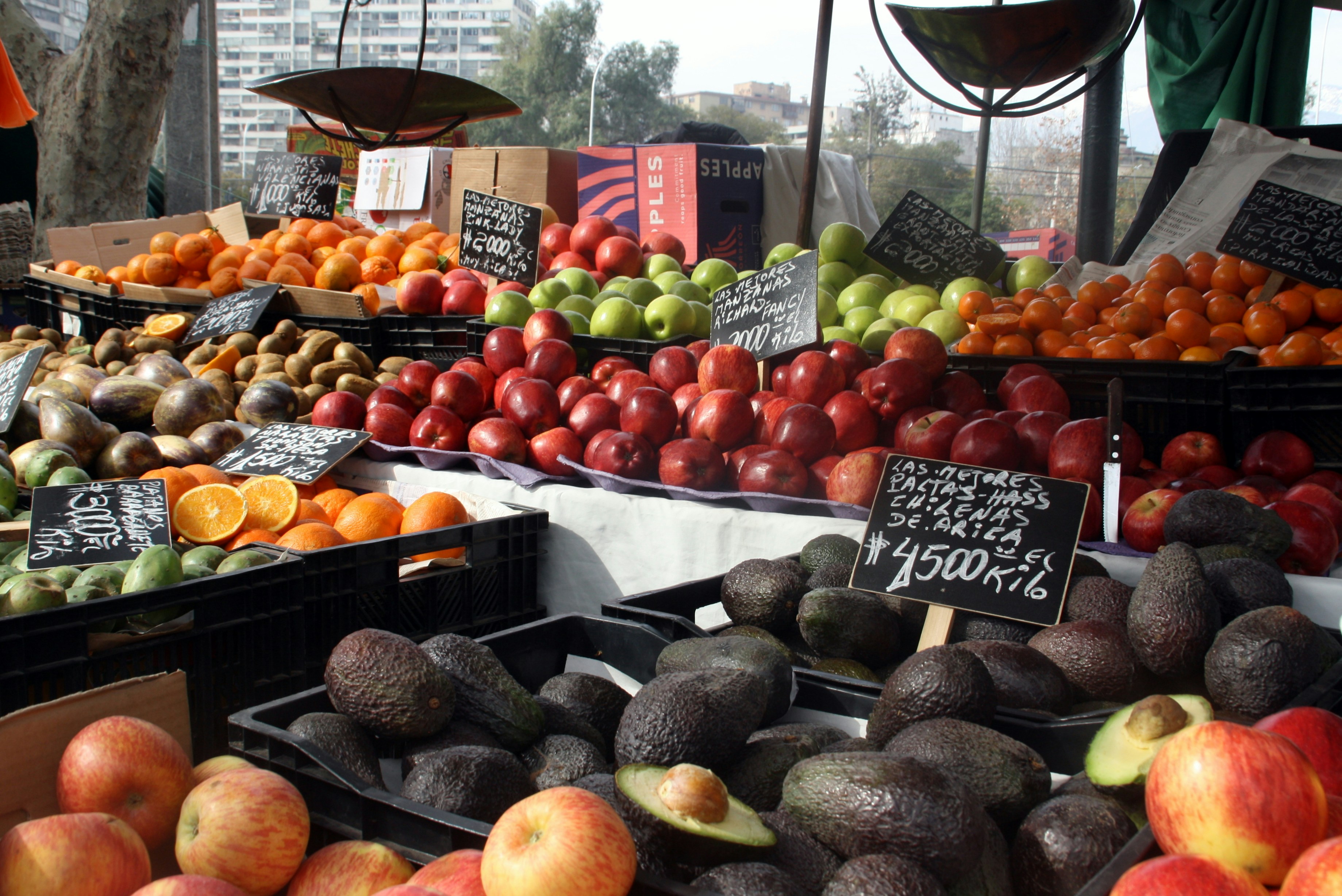 Un puesto de frutas con frutas