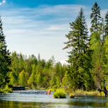 a group of people kayaking in a river