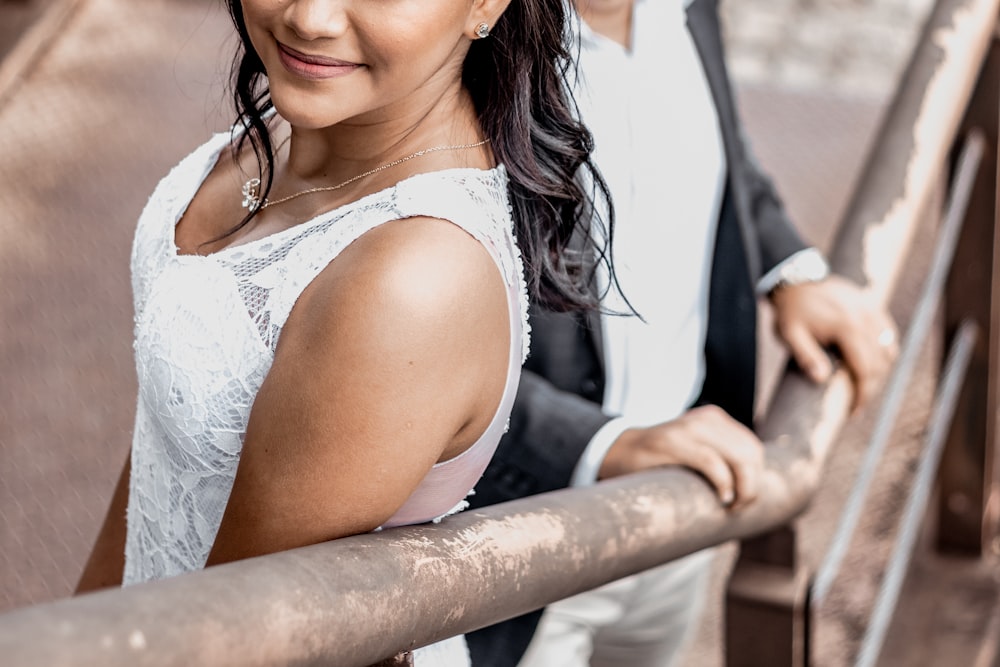 a woman in a white dress