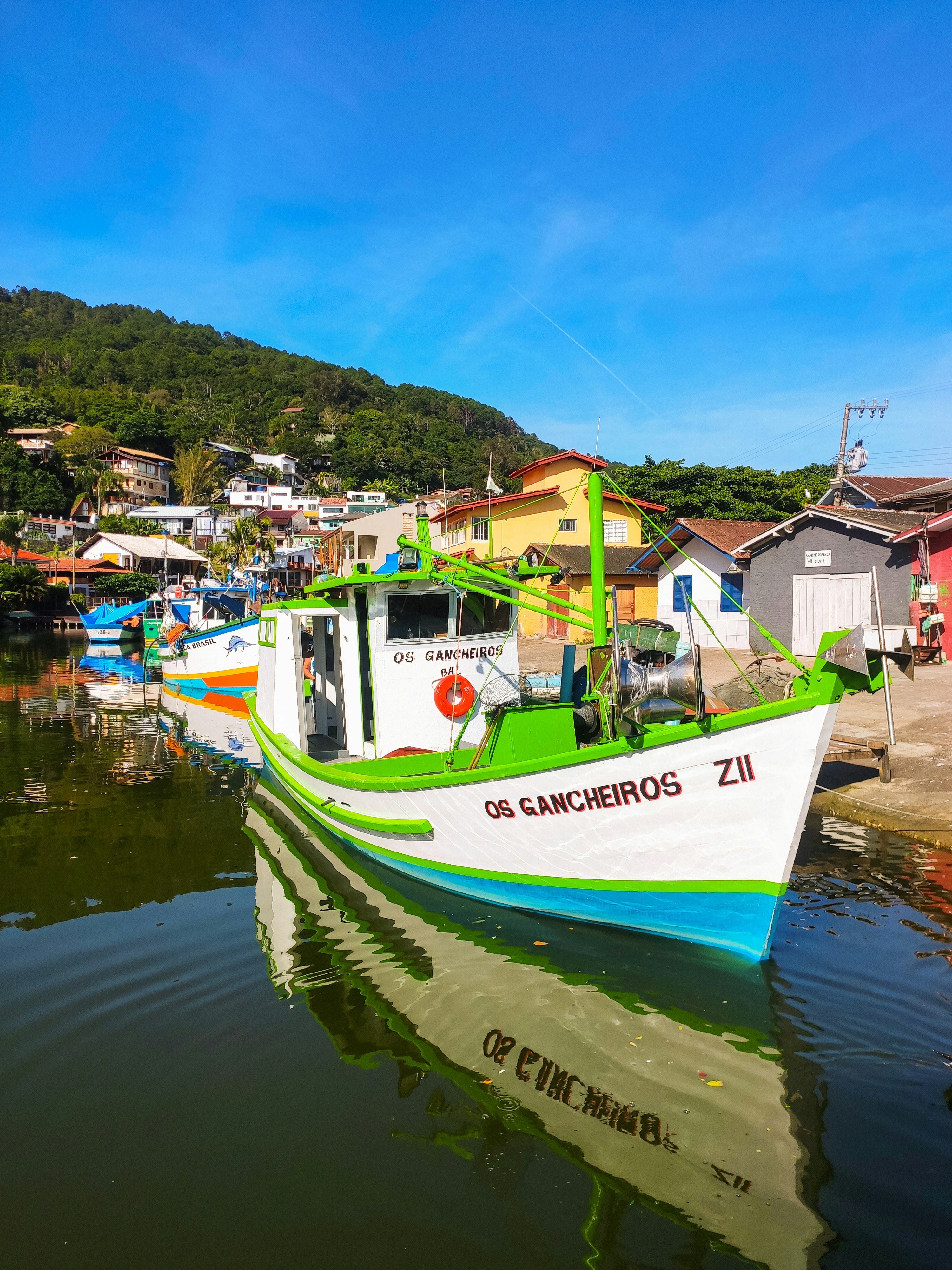 a boat is parked on the water