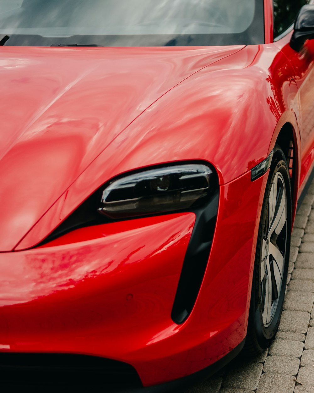 the front of a red car