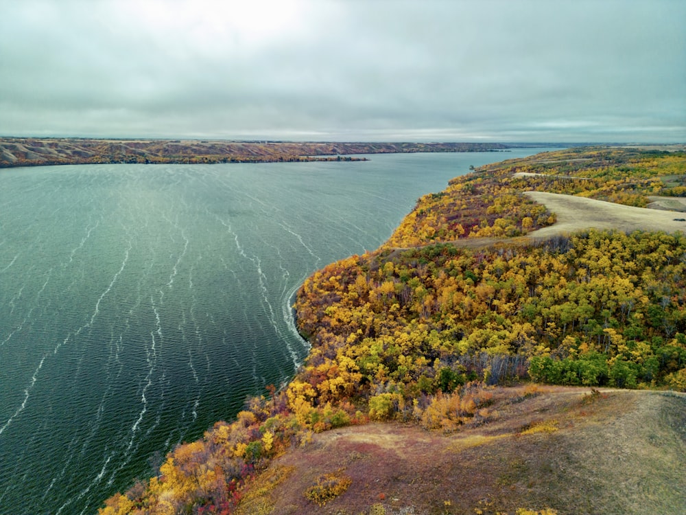 a body of water with land around it