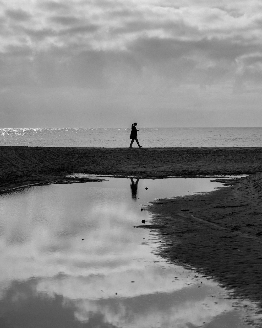 a person walking on a beach