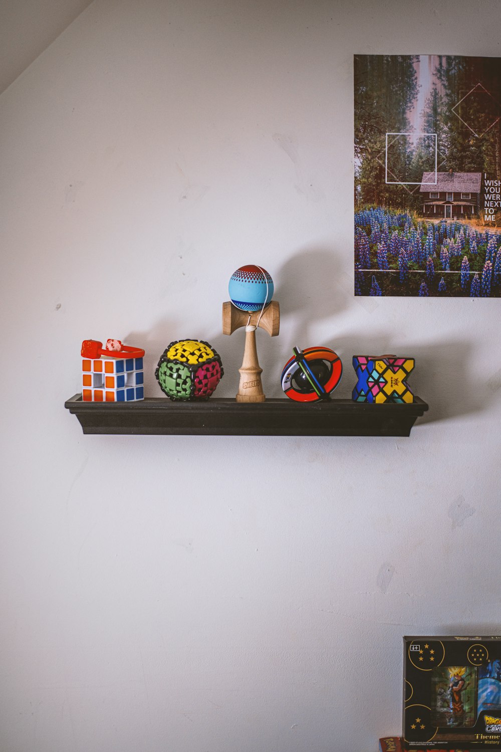 a shelf with objects on it