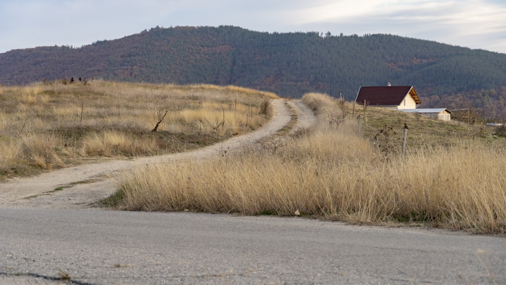 a dirt road leading to a house