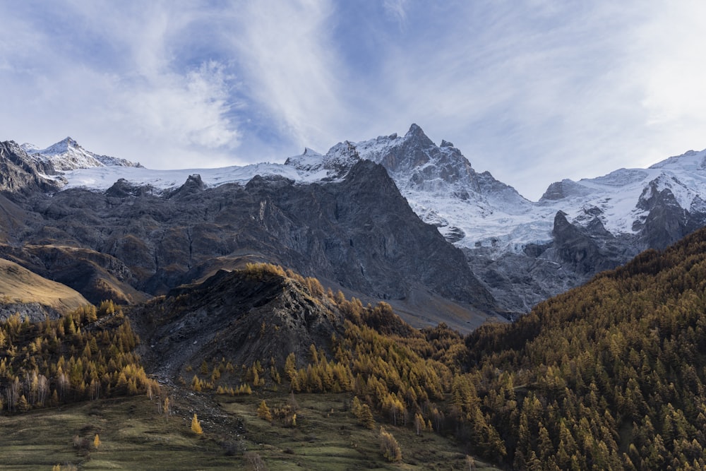 a mountain range with snow