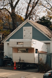 a house with a blue roof