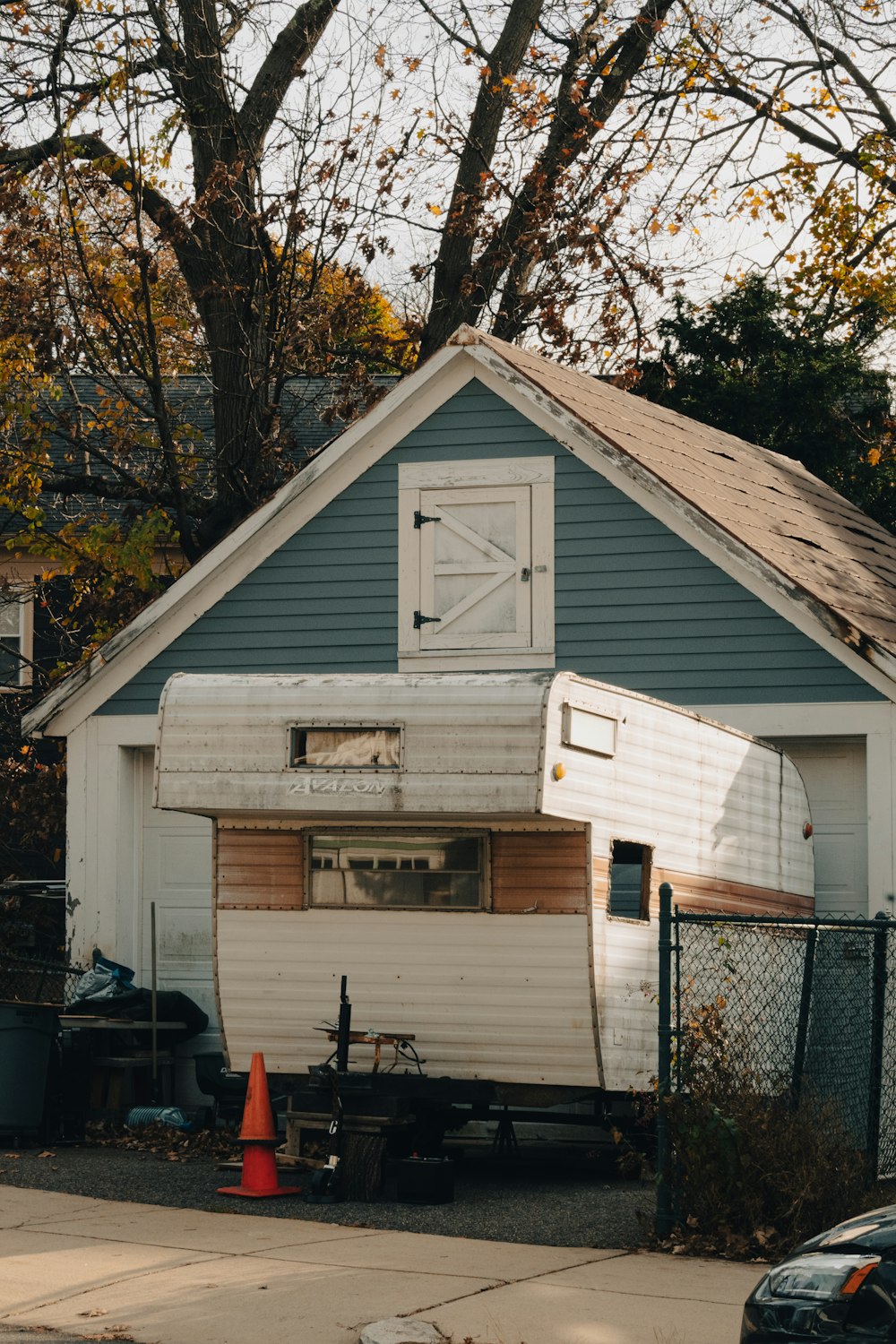 a house with a blue roof